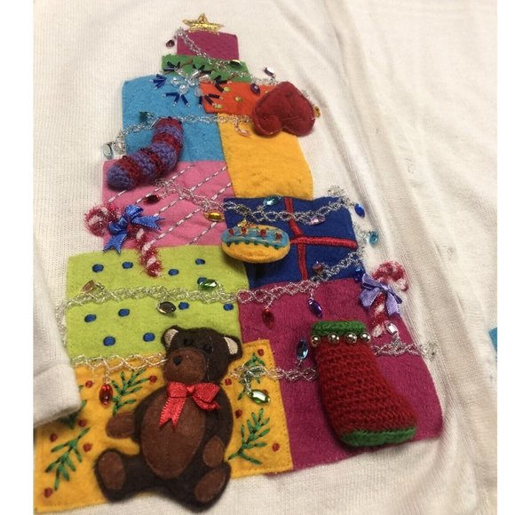 Marissa Studio Woman’s Sweater Cardigan White Christmas Design Gifts Button Sz L - Picture 2 of 9